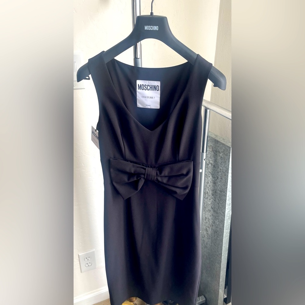 Brand new Moschino Couture! mini black cocktail dress with a bow